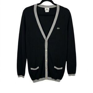 Lacoste Women’s Black/Navy undertone V-Neck Cardigan Contrast Trim Size 40. US M